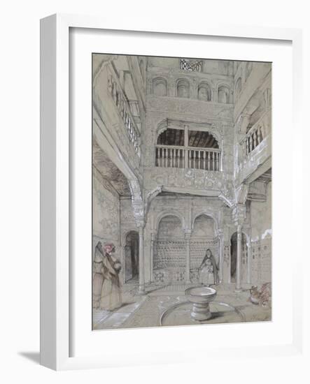 Entrance to the Baths at the Alhambra (Graphite and White Bodycolour with Brief Touches of Watercol-John Frederick Lewis-Framed Giclee Print