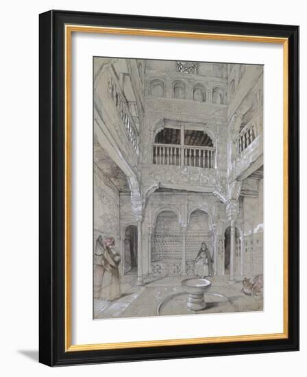 Entrance to the Baths at the Alhambra (Graphite and White Bodycolour with Brief Touches of Watercol-John Frederick Lewis-Framed Giclee Print