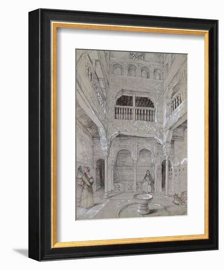 Entrance to the Baths at the Alhambra (Graphite and White Bodycolour with Brief Touches of Watercol-John Frederick Lewis-Framed Giclee Print