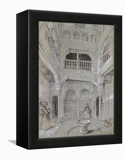Entrance to the Baths at the Alhambra (Graphite and White Bodycolour with Brief Touches of Watercol-John Frederick Lewis-Framed Premier Image Canvas