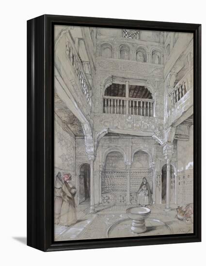 Entrance to the Baths at the Alhambra (Graphite and White Bodycolour with Brief Touches of Watercol-John Frederick Lewis-Framed Premier Image Canvas