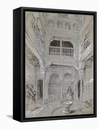 Entrance to the Baths at the Alhambra (Graphite and White Bodycolour with Brief Touches of Watercol-John Frederick Lewis-Framed Premier Image Canvas