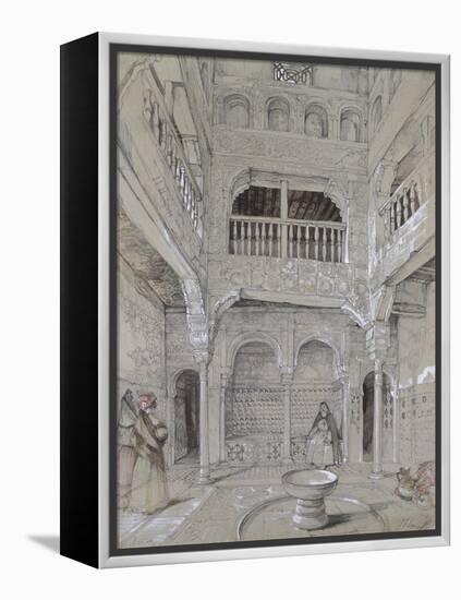 Entrance to the Baths at the Alhambra (Graphite and White Bodycolour with Brief Touches of Watercol-John Frederick Lewis-Framed Premier Image Canvas