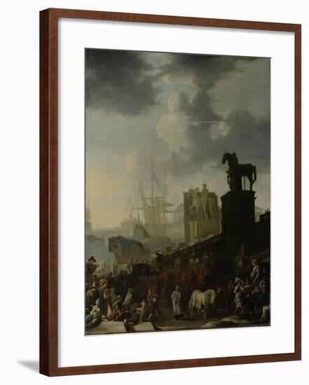 Entrance to the Capitol with the White Horse of the Newly Elected Pope-Johannes Lingelbach-Framed Art Print