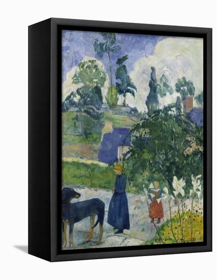 Entre Les Lys, Breton Landscape with Dog and Children, 1889-Paul Gauguin-Framed Premier Image Canvas