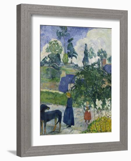 Entre Les Lys, Breton Landscape with Dog and Children, 1889-Paul Gauguin-Framed Giclee Print