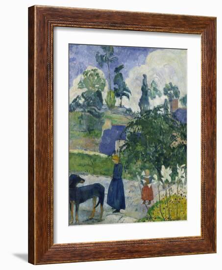 Entre Les Lys, Breton Landscape with Dog and Children, 1889-Paul Gauguin-Framed Giclee Print