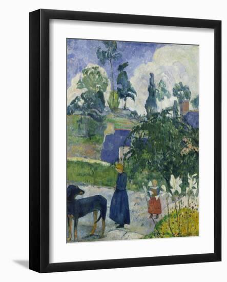 Entre Les Lys, Breton Landscape with Dog and Children, 1889-Paul Gauguin-Framed Giclee Print