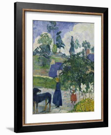 Entre Les Lys, Breton Landscape with Dog and Children, 1889-Paul Gauguin-Framed Giclee Print