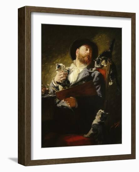 Entre Nous (Self-Portrait with Cats), 1911-Julius Adam-Framed Giclee Print