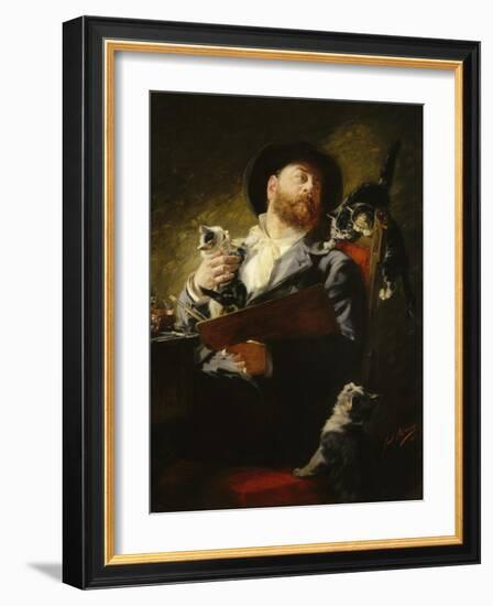 Entre Nous (Self-Portrait with Cats), 1911-Julius Adam-Framed Giclee Print