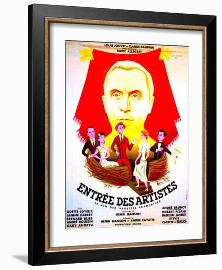 ENTREE DES ARTISTES, (aka THE CURTAIN RISES), French poster art, top: Louis Jouvet, 1938-null-Framed Art Print