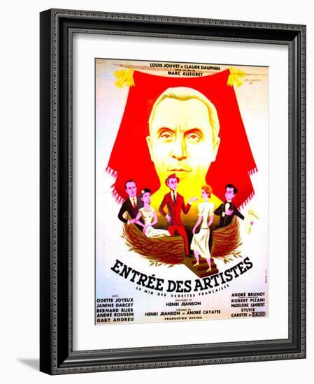 ENTREE DES ARTISTES, (aka THE CURTAIN RISES), French poster art, top: Louis Jouvet, 1938-null-Framed Art Print