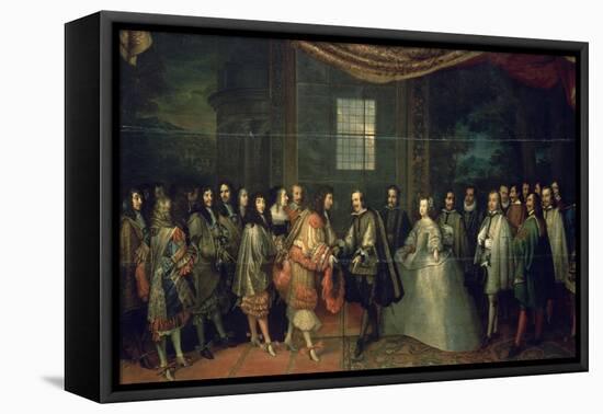 Entrevue de Louis XIV et de Philippe IV dans l'île des Faisans, le 7 juin 1660-Charles Le Brun-Framed Premier Image Canvas