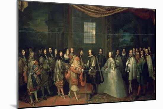 Entrevue de Louis XIV et de Philippe IV dans l'île des Faisans, le 7 juin 1660-Charles Le Brun-Mounted Giclee Print