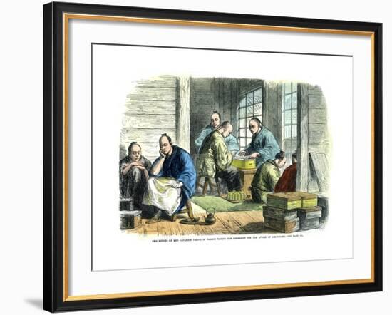 Envoys of the Japanese Prince of Nagato Paying the Indemnity for the Affair of Simonosaki, 1865-null-Framed Giclee Print