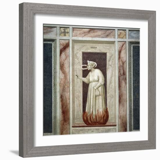 Envy, Female Figure Bitten by a Snake Coming Out from Her Own Mouth-Giotto di Bondone-Framed Giclee Print