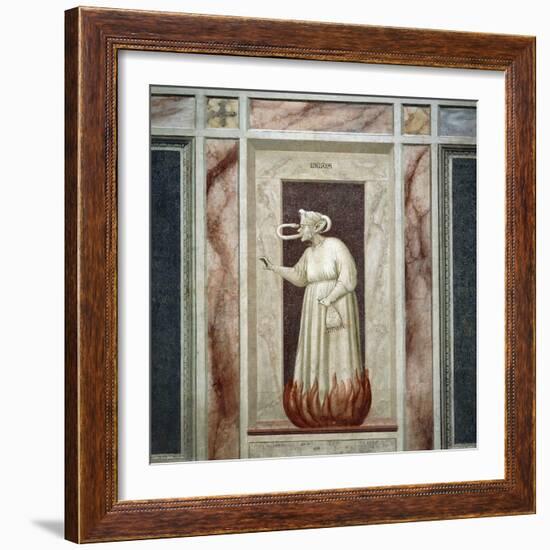 Envy, Female Figure Bitten by a Snake Coming Out from Her Own Mouth-Giotto di Bondone-Framed Giclee Print