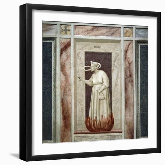 Envy, Female Figure Bitten by a Snake Coming Out from Her Own Mouth-Giotto di Bondone-Framed Giclee Print