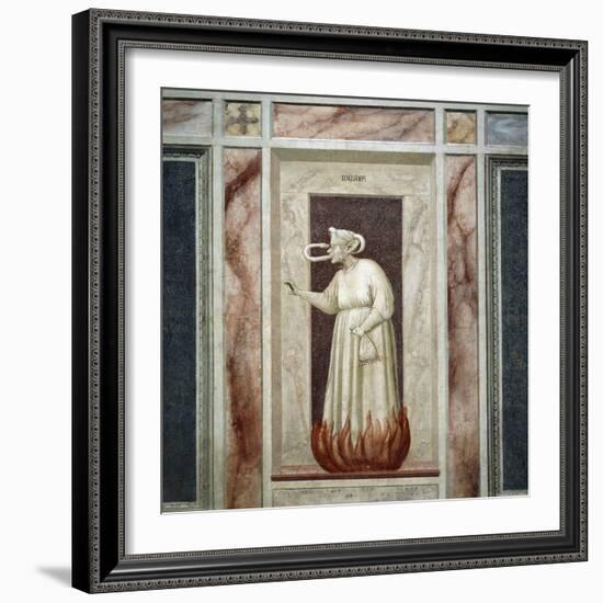 Envy, Female Figure Bitten by a Snake Coming Out from Her Own Mouth-Giotto di Bondone-Framed Giclee Print