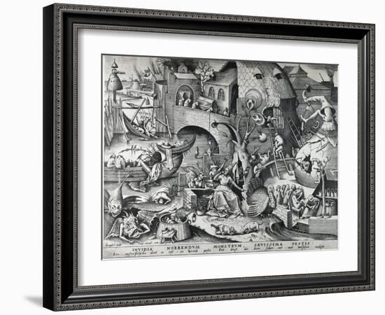 Envy, from the Seven Deadly Sins, Engraved by Peter Van Der Heyden (C.1530-72) 1558-Pieter Bruegel the Elder-Framed Giclee Print