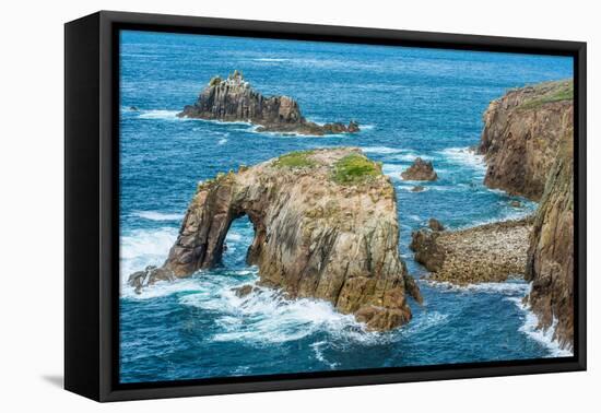 Enys Dodnan and the Armed Knight rock formations at Lands End, England-Andrew Michael-Framed Premier Image Canvas