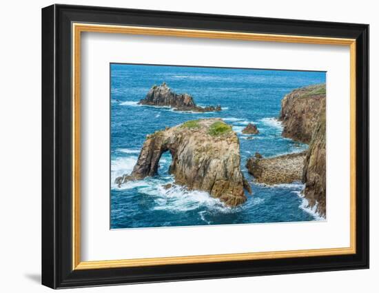 Enys Dodnan and the Armed Knight rock formations at Lands End, England-Andrew Michael-Framed Photographic Print