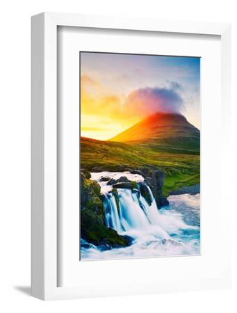 Sunset Waterfall. Amazing Nature Landscape.' Photographic