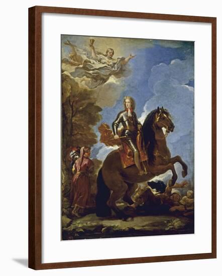 Equestrian Portrait of Charles II of Spain, before 1694-Luca Giordano-Framed Giclee Print