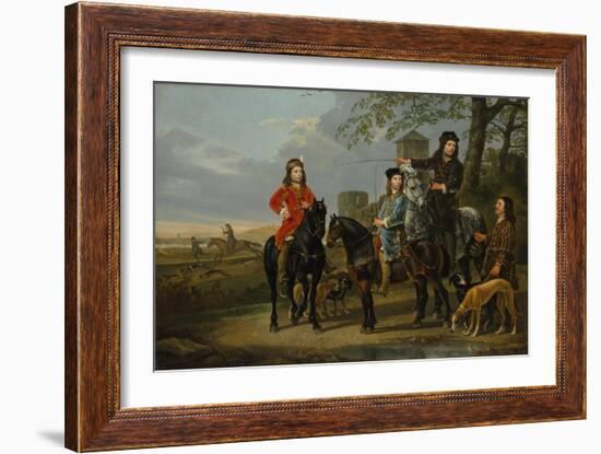 Equestrian Portrait of Cornelis and Michiel Pompe van Meerdervoort with Tutor & Coachman, c.1652-53-Aelbert Cuyp-Framed Giclee Print