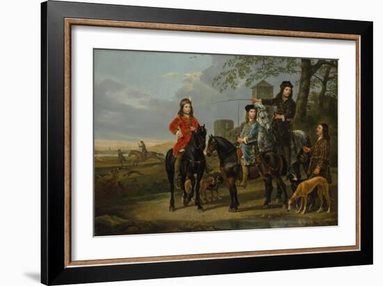 Equestrian Portrait of Cornelis and Michiel Pompe van Meerdervoort with Tutor & Coachman, c.1652-53-Aelbert Cuyp-Framed Giclee Print