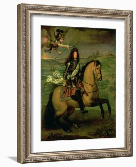 Equestrian Portrait of Louis XIV (1638-1715) Crowned by Victory, circa 1692-Pierre Mignard-Framed Giclee Print