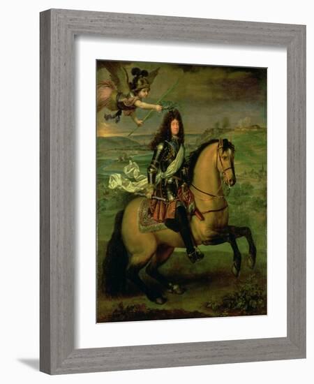 Equestrian Portrait of Louis XIV (1638-1715) Crowned by Victory, circa 1692-Pierre Mignard-Framed Giclee Print