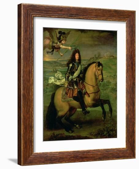 Equestrian Portrait of Louis XIV (1638-1715) Crowned by Victory, circa 1692-Pierre Mignard-Framed Giclee Print