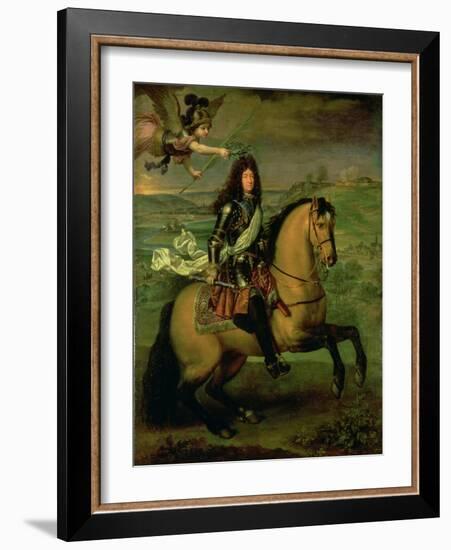 Equestrian Portrait of Louis XIV (1638-1715) Crowned by Victory, circa 1692-Pierre Mignard-Framed Giclee Print