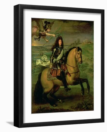 Equestrian Portrait of Louis XIV (1638-1715) Crowned by Victory, circa 1692-Pierre Mignard-Framed Giclee Print