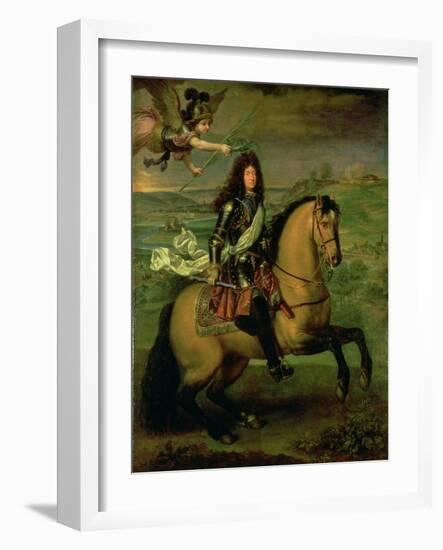 Equestrian Portrait of Louis XIV (1638-1715) Crowned by Victory, circa 1692-Pierre Mignard-Framed Giclee Print