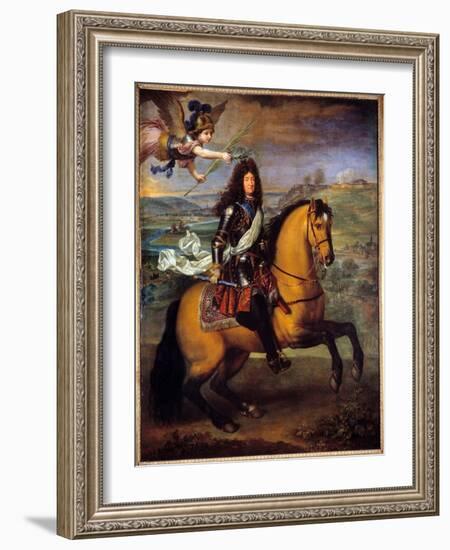 Equestrian Portrait of Louis XIV (1638 - 1715) Crowns by Victory. Painting by Pierre Mignard (1612--Pierre Mignard-Framed Giclee Print