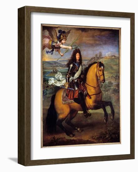 Equestrian Portrait of Louis XIV (1638 - 1715) Crowns by Victory. Painting by Pierre Mignard (1612--Pierre Mignard-Framed Giclee Print