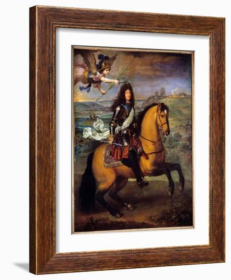 Equestrian Portrait of Louis XIV (1638 - 1715) Crowns by Victory. Painting by Pierre Mignard (1612--Pierre Mignard-Framed Giclee Print