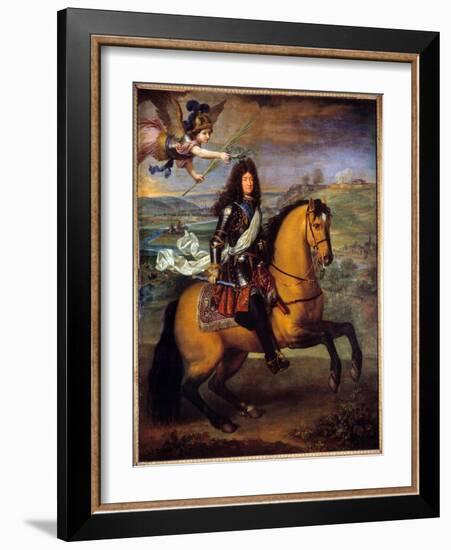 Equestrian Portrait of Louis XIV (1638 - 1715) Crowns by Victory. Painting by Pierre Mignard (1612--Pierre Mignard-Framed Giclee Print