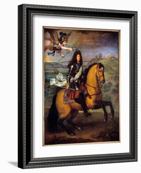 Equestrian Portrait of Louis XIV (1638 - 1715) Crowns by Victory. Painting by Pierre Mignard (1612--Pierre Mignard-Framed Giclee Print