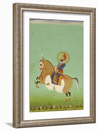 Equestrian Portrait of Maharana Sarup Singh, Signed by Shiva, Mewar, circa 1858-null-Framed Giclee Print