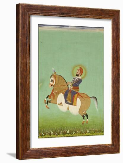 Equestrian Portrait of Maharana Sarup Singh, Signed by Shiva, Mewar, circa 1858-null-Framed Giclee Print