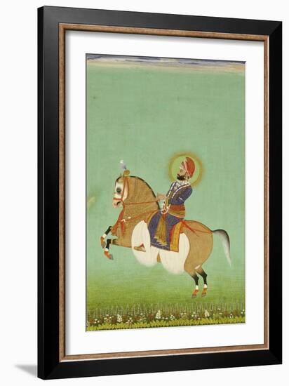 Equestrian Portrait of Maharana Sarup Singh, Signed by Shiva, Mewar, circa 1858-null-Framed Giclee Print