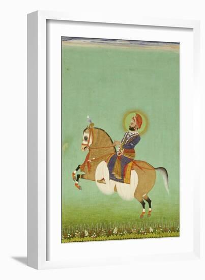 Equestrian Portrait of Maharana Sarup Singh, Signed by Shiva, Mewar, circa 1858-null-Framed Giclee Print