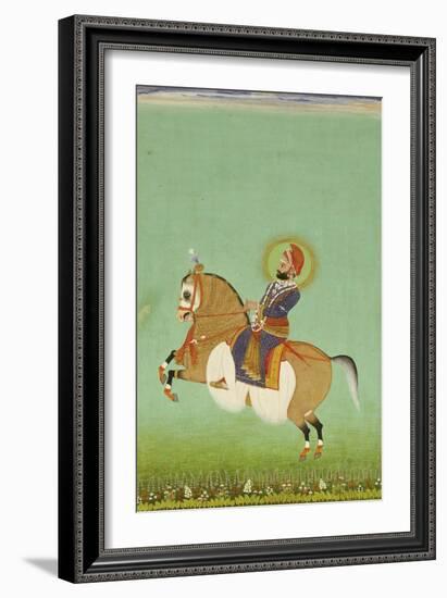 Equestrian Portrait of Maharana Sarup Singh, Signed by Shiva, Mewar, circa 1858-null-Framed Giclee Print