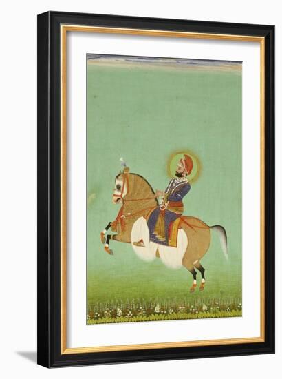 Equestrian Portrait of Maharana Sarup Singh, Signed by Shiva, Mewar, circa 1858-null-Framed Giclee Print