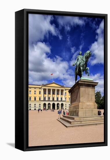 Equestrian statue of King Karl Johan at Royal Palace, Oslo, Norway, Scandinavia, Europe-Hans-Peter Merten-Framed Premier Image Canvas