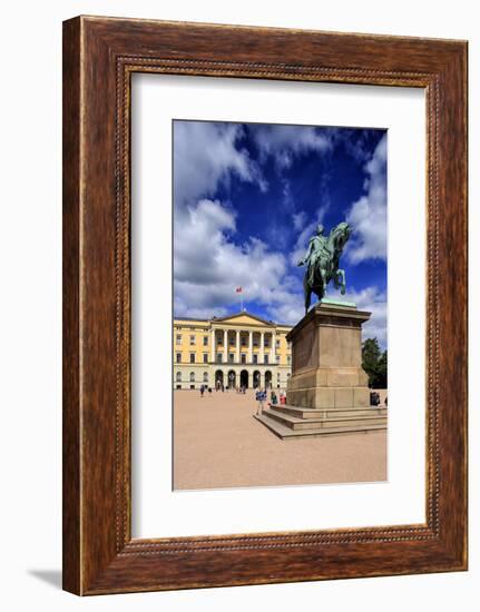 Equestrian statue of King Karl Johan at Royal Palace, Oslo, Norway, Scandinavia, Europe-Hans-Peter Merten-Framed Photographic Print